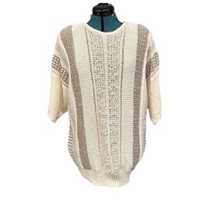 Vintage Koret Wool Blend Short Sleeve Neutral Tone Sweater With Shoulder Pads 3X
